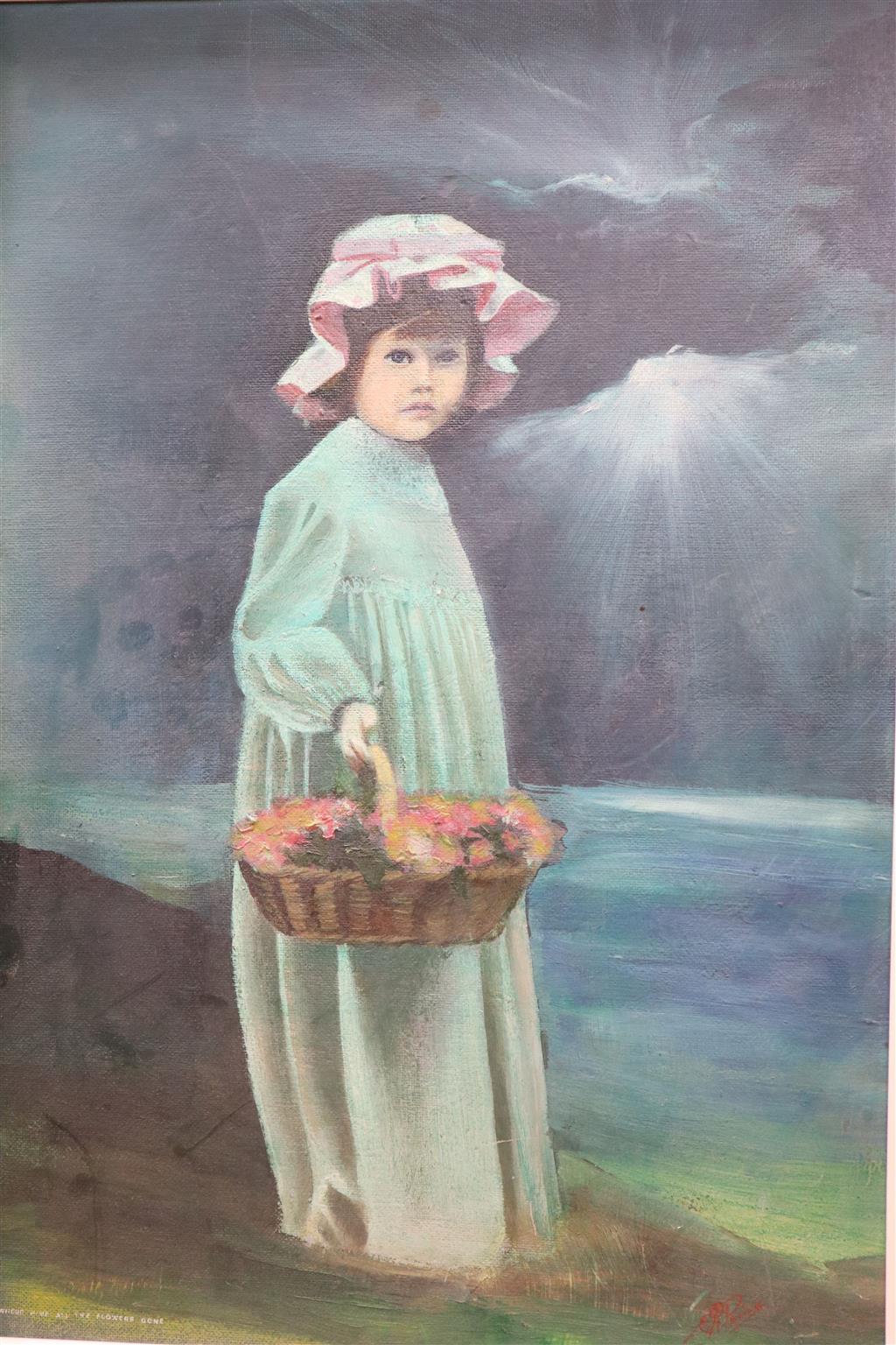 John Baptiste, oil on board, Where have all the flowers gone, signed, 58 x 39cm